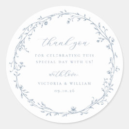 Adesivo Redondo Dusty Blue Botanical Wreath Wedor