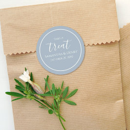 Adesivo Redondo Dusty Blue Casamento Simples de Caligrafia
