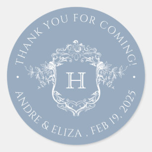 Adesivo Redondo Dusty Blue Crest Monograma Sticker