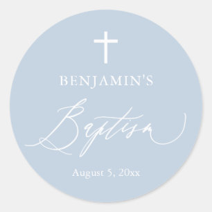 Adesivo Redondo Dusty Blue Cross Boy Baptism Round Sticker