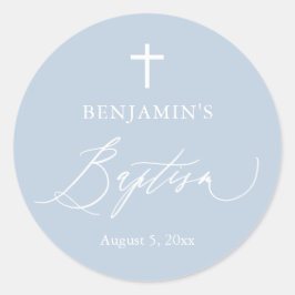 Adesivo Redondo Dusty Blue Cross Boy Baptism Round Sticker