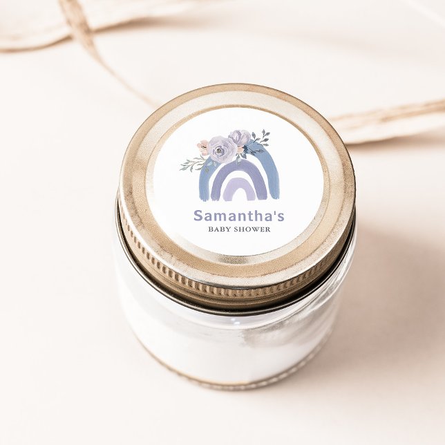 Adesivo Redondo Dusty Blue e Purple Boho | Chá de fraldas arco-íri (Criador carregado)