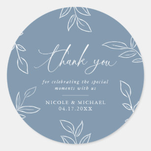 Adesivo Redondo Dusty Blue Elegant Deixa Casamento Obrigado