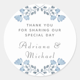Adesivo Redondo Dusty Blue Floral Casamento Obrigado Sticker