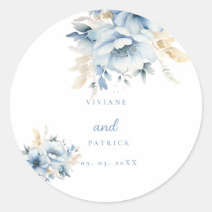 Adesivo Redondo Dusty Blue Floral Frame Geométrico Bloom Casamento
