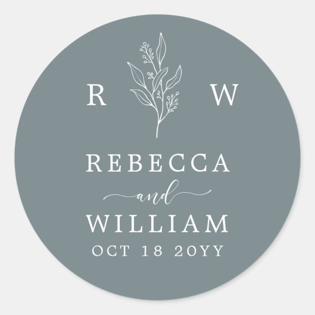 Adesivo Redondo Dusty Blue Floral Manuscrito Casamento Napki (Frente)