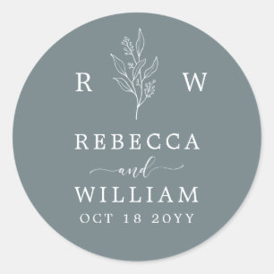Adesivo Redondo Dusty Blue Floral Manuscrito Casamento Napki
