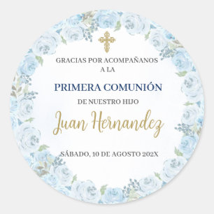Adesivo Redondo Dusty Blue Floral Primeiro Convite Comunitário