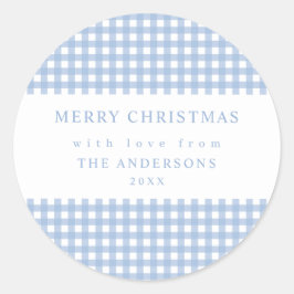 Adesivo Redondo Dusty Blue Gingham Christmas