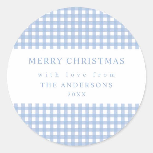 Adesivo Redondo Dusty Blue Gingham Christmas (Frente)