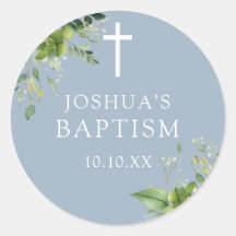Dusty Blue Greenery Baptism Christening Favor