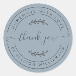 Adesivo Redondo Dusty Blue Homemade Thank You Label