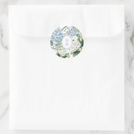 Adesivo Redondo Dusty Blue Hydrangea Wedding Monogram