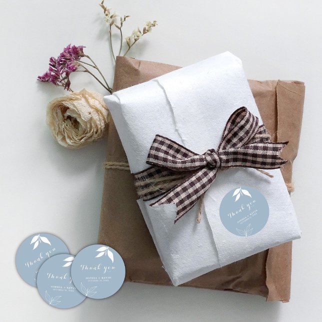 Adesivo Redondo Dusty Blue I Minimalist Branch deixa obrigado (Criador carregado)