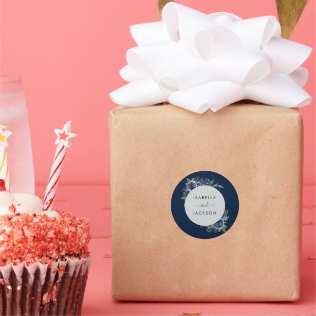 Adesivo Redondo Dusty Blue Marinho Champagne Casamento de Marfim (Festa)