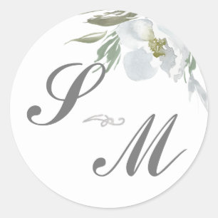 Adesivo Redondo Dusty Blue Monograma Favor de Casamento