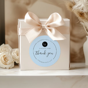 Adesivo Redondo Dusty Blue Obrigado, feito à mão com amor