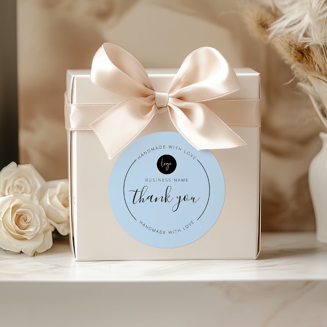 Adesivo Redondo Dusty Blue Obrigado, feito à mão com amor (Dusty Blue Thank You Handmade with Love Classic Round Sticker)