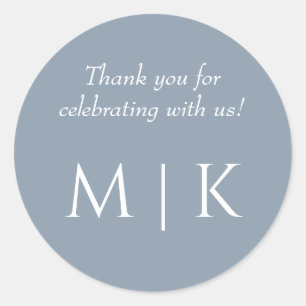 Adesivo Redondo Dusty Blue Obrigado Monogramas Casamento mínimo