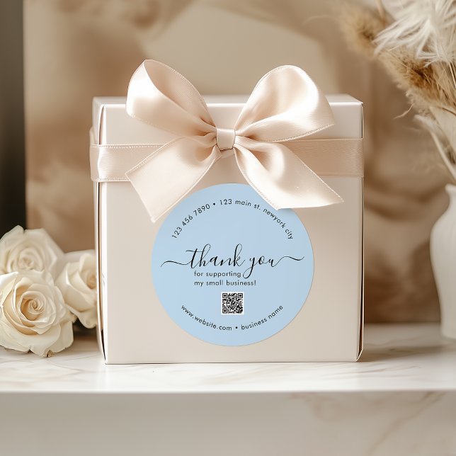 Adesivo Redondo Dusty Blue Personalizado Obrigado A Vestidos Com C (Dusty Blue Custom Thank You Stickers With QR Code)