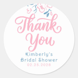 Adesivo Redondo Dusty Blue Pink Whimsical Bridal Shower Thank You 