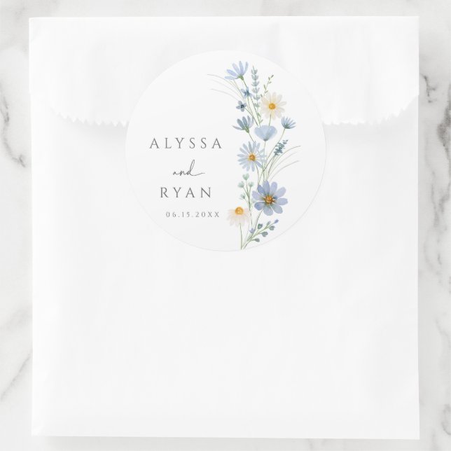 Adesivo Redondo Dusty Blue Sage Wildflower Meadow Wedding (Bolsa)