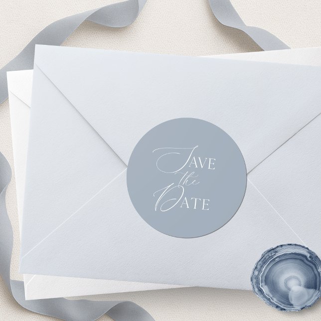 Adesivo Redondo Dusty Blue Save The Date Script Wedding  (Criador carregado)