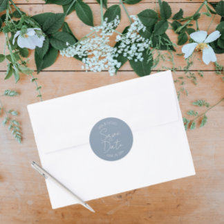 Adesivo Redondo Dusty Blue Stylized Wedding Salvar a Data