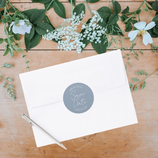 Adesivo Redondo Dusty Blue Stylized Wedding Salvar a Data (In Situ Wedding)