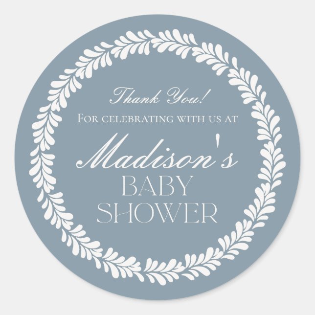 Adesivo Redondo Dusty Blue Talavera Chá de fraldas Espanhol Fiesta (Frente)