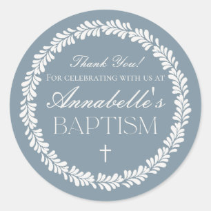 Adesivo Redondo Dusty Blue Talavera Espanha Fiesta Baptism Favor