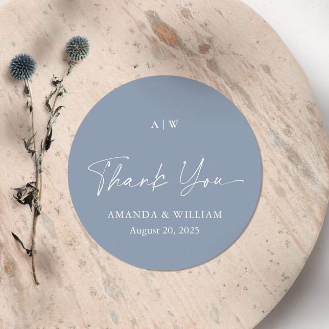 Adesivo Redondo Dusty Blue Thank You Wedding Sticker (Criador carregado)