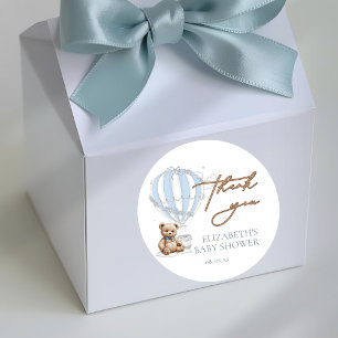 Adesivo Redondo Dusty Blue Toile Hot Air Balloon Bear Obrigado