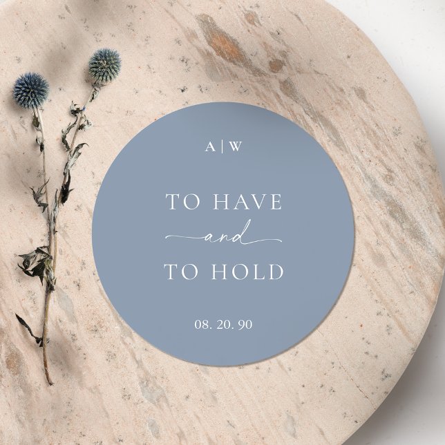Adesivo Redondo Dusty Blue Wedding Sticker – TO HAVE AND TO HOLD (Criador carregado)
