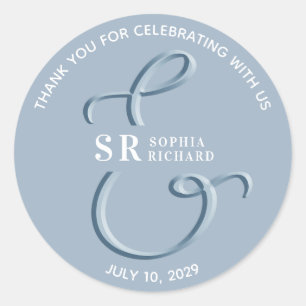 Adesivo Redondo Dusty Blue Weding Obrigado