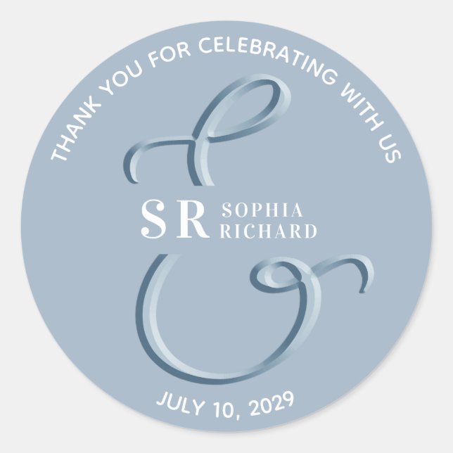 Adesivo Redondo Dusty Blue Weding Obrigado (Frente)