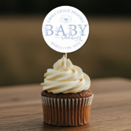 Adesivo Redondo Dusty Blue Wildflower Baby Shower