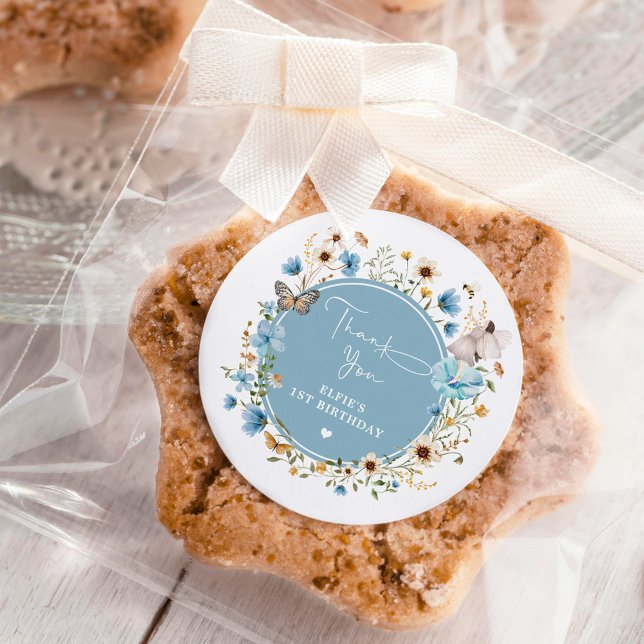 Adesivo Redondo Dusty Blue Wildflower Fairy Princess Birday (Criador carregado)