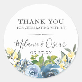 Adesivo Redondo Dusty Blue Yellow Botanical Wedor Favor