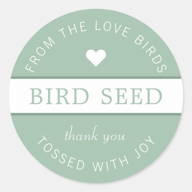 Adesivo Redondo Dusty Green Bird Seed Tosse Favor de Casamento (Frente)