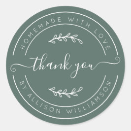 Adesivo Redondo Dusty Green Homemade Thank You Label
