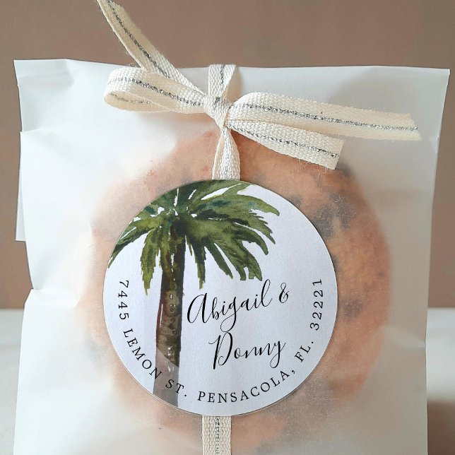 Adesivo Redondo Dusty Palms Wedding | Deslocamento de Endereço (Criador carregado)