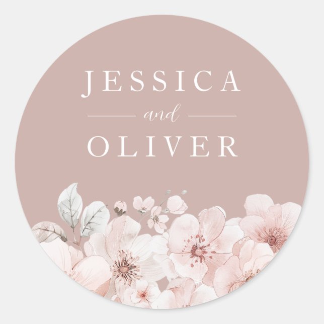 Adesivo Redondo Dusty Pink & Blush Floral Todos os Casamentos das  (Frente)