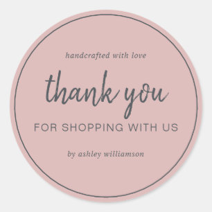 Adesivo Redondo Dusty Pink Chic Script Obrigado por Comprar
