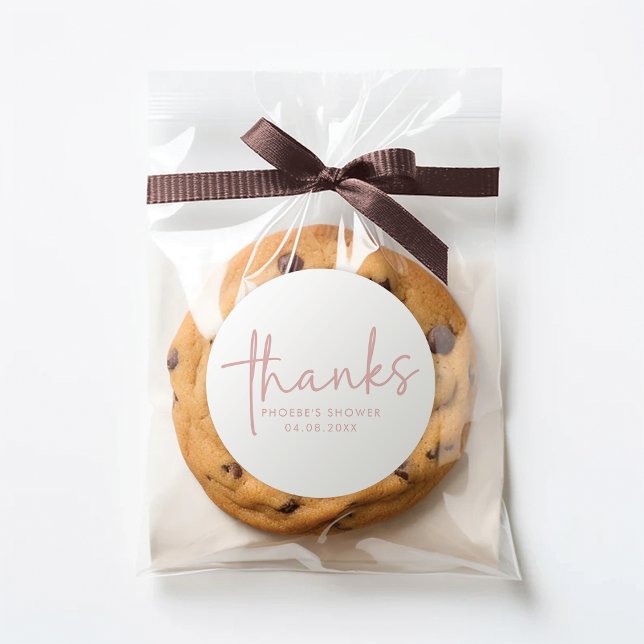 Adesivo Redondo Dusty Pink & White - Favor Mínimo do Chá de panela (Criador carregado)