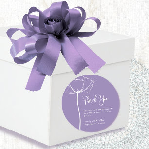 Adesivo Redondo Dusty Purple Background Floral Casamento Obrigado