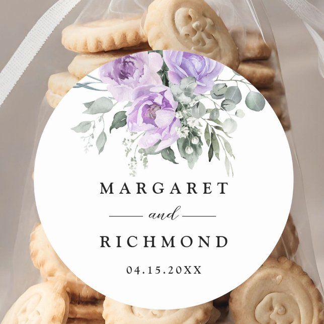 Adesivo Redondo Dusty Purple Rustic Floral Casamento (Criador carregado)