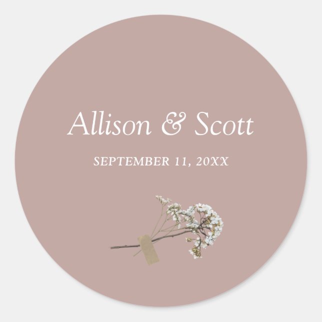 Adesivo Redondo Dusty Rosa, Classe Floral Elegante Mínima (Frente)