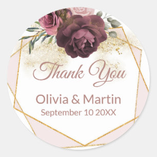 Adesivo Redondo Dusty Rosa Floral Dourado Geométrico