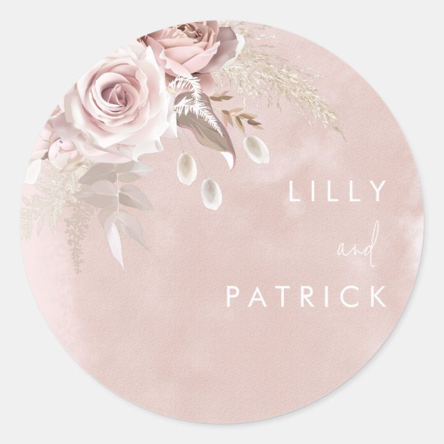 Adesivo Redondo Dusty Rosa Flowers Watercolor Blush Engage (Frente)